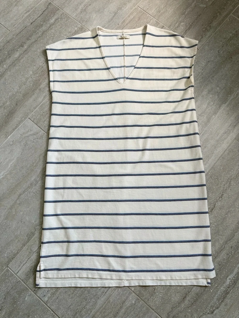 Madewell Womens M Striped Shift Dress Navy Ivory V Neck Sleeveless Coastal